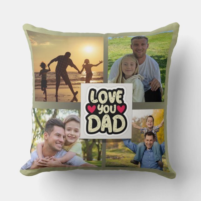 Love You Dad Custom 4 Photo Collage Cushion Gift (Front)