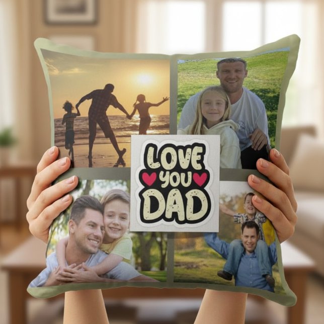 Love You Dad Custom 4 Photo Collage Cushion Gift (Creator Uploaded)