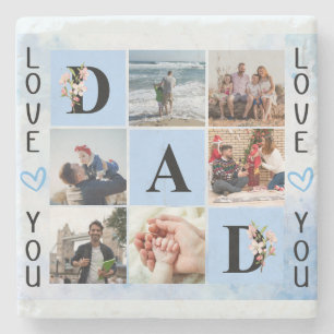 Love You Dad Custom Photo Collage - Personalized Stone Coaster