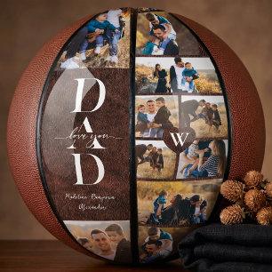 Love You Dad Father Day Photo Collage Leather Basketball