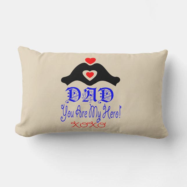 ❤↷Love You Dad, You are My Hero Fabulous Lumbar Lumbar Pillow (Front)