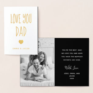 Love You Dad   Your Photo and Modern Heart Foil Card