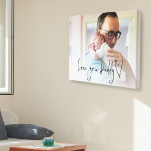 Love You Daddy Script Heart Photo Overlay Canvas Print