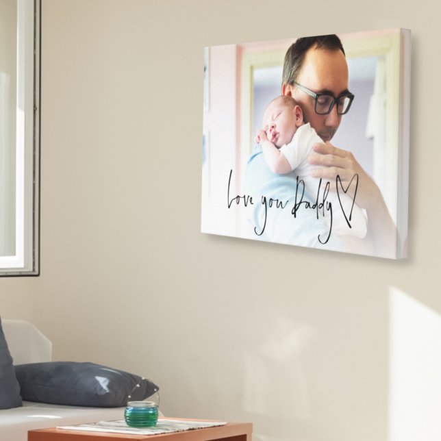 Love You Daddy Script Heart Photo Overlay Canvas Print (Creator Uploaded)