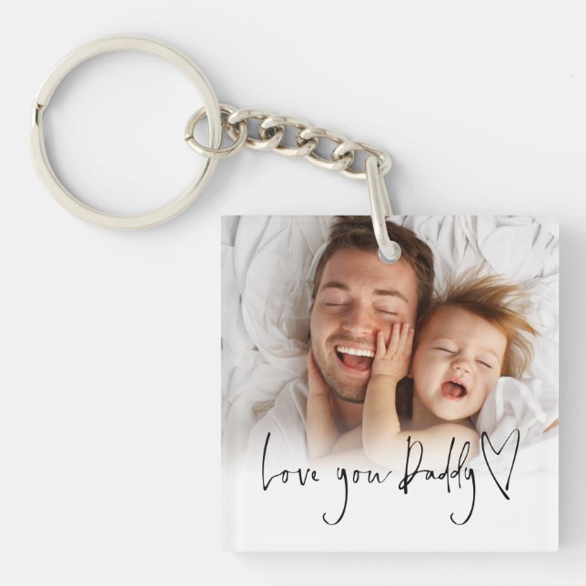 Love You Daddy Script Name Photo Overlay Keychain (Front)