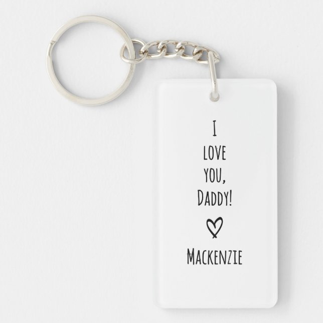Love You Daddy Simple Handwritten Chic Kids Photo Keychain (Front)
