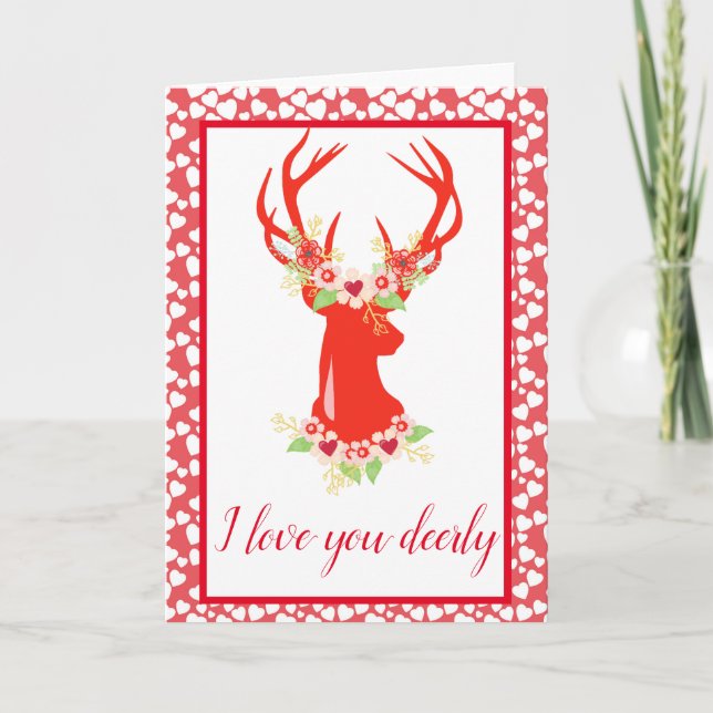 Love You Deerly Deer Anniversary Valentine's Day Card (Front)