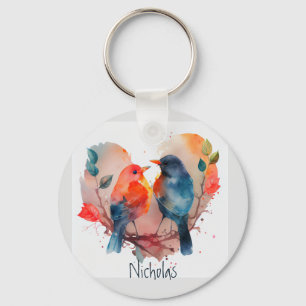 Love You Forever Lovebirds Customize Name Keychain