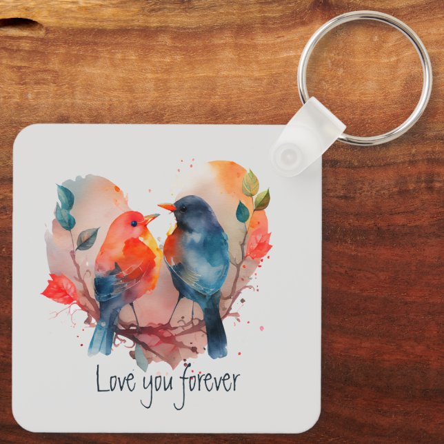 Love You Forever Lovebirds Customize Name Keychain (Back)