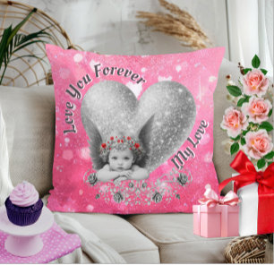 Love You Forever My Love Cute Vintage Cupid Throw Pillow