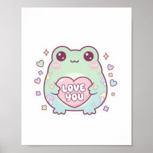 Love You Frog Poster Cute Romantic Frog Heart Aest