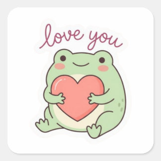 Love You Frog Sticker Cute Frog Heart Soft Aesthet