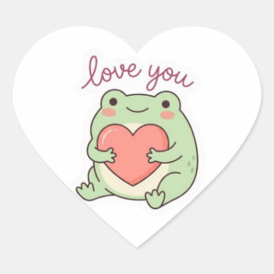 Love You Frog Sticker Cute Frog Heart Soft Aesthet