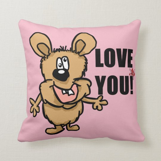 Love you fun cartoon character with pink customise throw pillow