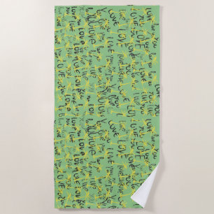 Love You Fun Summer Palms Typography Art  Beach Towel