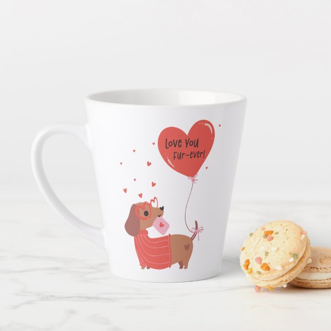 Love You Fur-Ever Cute Dachshund Dog Red Heart Latte Mug (In Situ)
