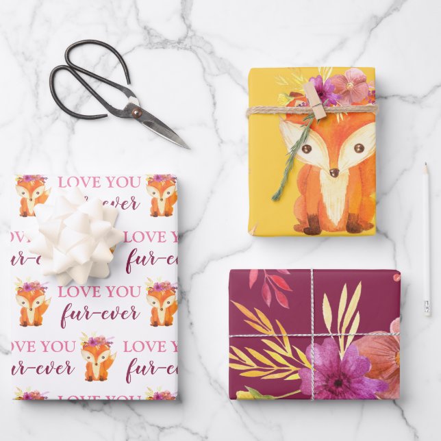 Love You Fur-Ever Fox Wrapping Paper Sheets  (Front)