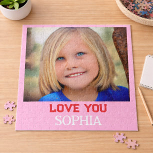 Love You Girl Custom Photo Name Modern Jigsaw Puzzle