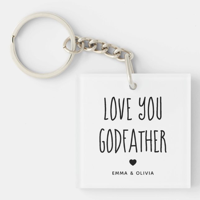 Love You Godfather Photo Back and Handwritten Text Keychain (Front)