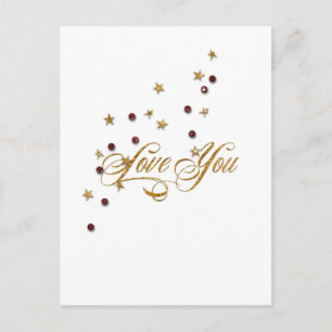 Love You Gold Glitter Postcard