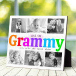 Love You Grammy Colourful Modern 6 Photo Collage Plaque<br><div class="desc">“Love you Grammy.” She’s loving every minute with her grandkids. A playful, whimsical, stylish visual of colourful rainbow coloured bold typography and black handwritten typography overlay a soft, light pink heart and a white background. Add 6 cherished photos of your choice and customize the names and message, for the perfect...</div>