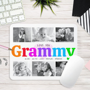 Love You Grammy Colourful Rainbow 6 Photo Collage Mouse Pad