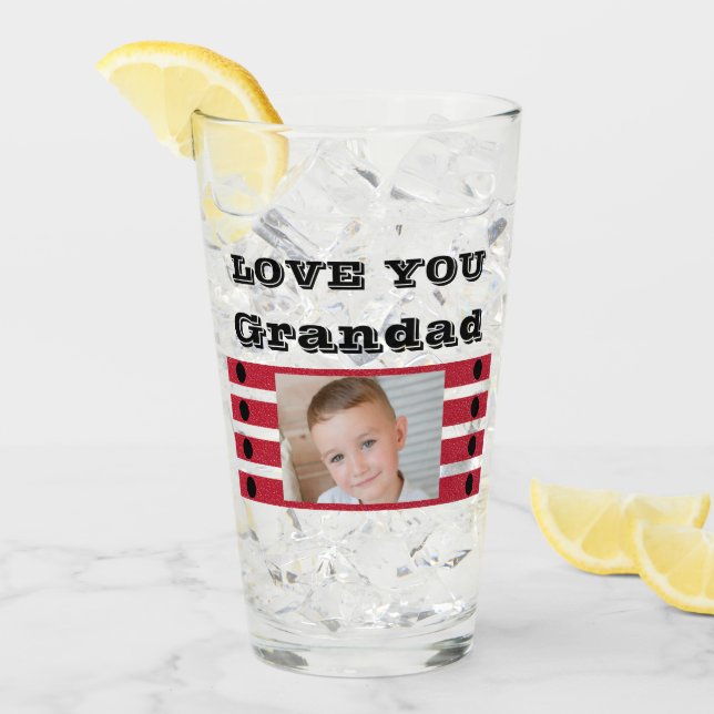 Love you Grandad two photos black red beer Glass (Front Ice)
