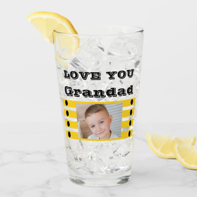 Love you Grandad two photos black yellow beer Glass (Front Ice)