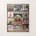 Love You Grandma 10 Family Photo Collage  Wood Jigsaw Puzzle<br><div class="desc">Unique photo collage jigsaw puzzle personalized with 10 photographs and a special message to grandma for mother's day or grandparent's day.</div>
