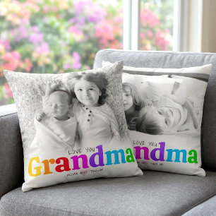 Love You Grandma 2 Photo Colourful Bold Type Moder Throw Pillow