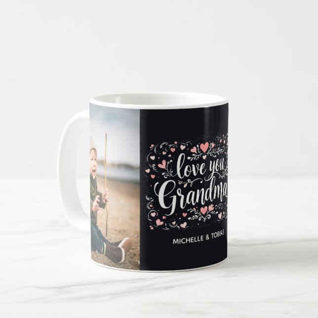 Love You Grandma 2 Photo Custom Grandmother Gift Coffee Mug (Front Left)