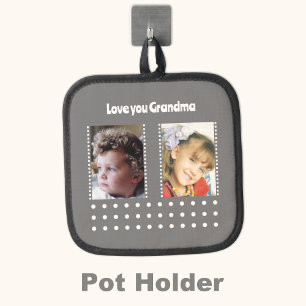 Love you grandma 2 photo polka dots grey pot holder