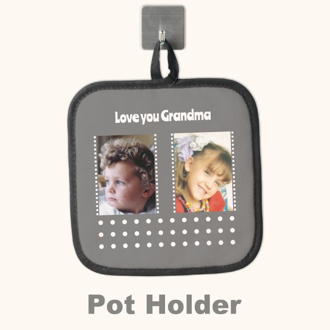 Love you grandma 2 photo polka dots grey pot holder (Creator Uploaded)