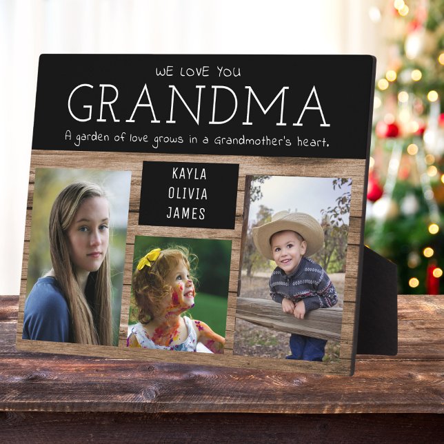 Love You Grandma 3 Photo Collage Black Wood Plaque (Creator Uploaded)