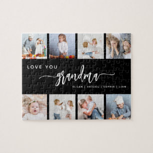 Love You Grandma 8 Photo Collage Black and White Jigsaw Puzzle