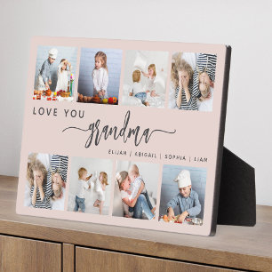 Love You Grandma 8 Photo Collage Blush Pink Plaque