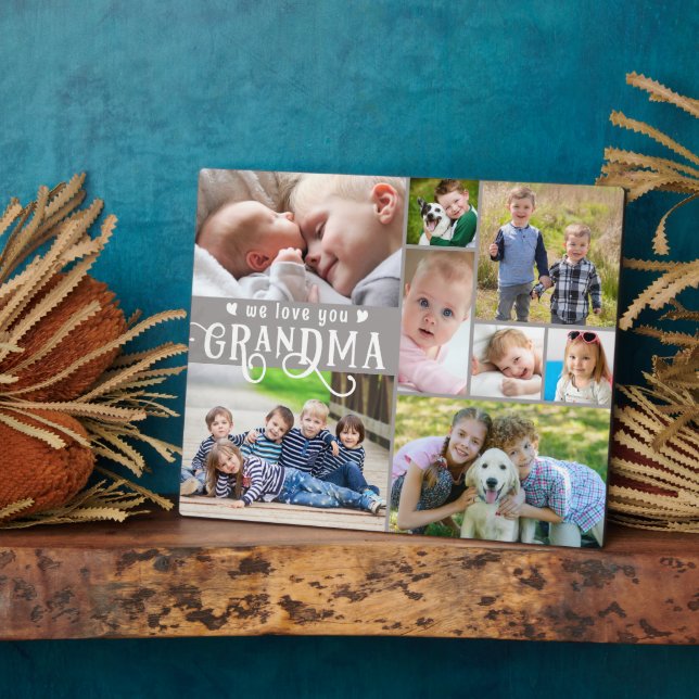 Love You Grandma 8 Photo Collage Custom Colours Plaque (Side)