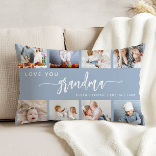 Love You Grandma 8 Photo Collage Dusty Blue Accent Pillow