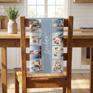 Love You Grandma 8 Photo Collage Dusty Blue Kitchen Towel
