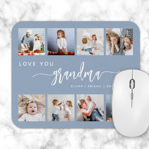 Love You Grandma 8 Photo Collage Dusty Blue Mouse Pad