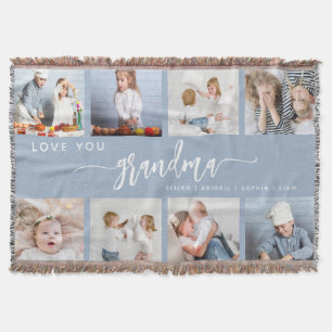 Love You Grandma 8 Photo Collage Dusty Blue Throw Blanket