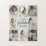 Love You Grandma 8-Photo Collage Personal Message Jigsaw Puzzle<br><div class="desc">This heartfelt custom puzzle features a beautiful photo collage layout, perfect for capturing cherished memories with Grandma. The design includes a central message that reads "Love You Grandma" in elegant script, surrounded by 8 photo slots, allowing you to showcase special moments with loved ones. Add a personal message or the...</div>