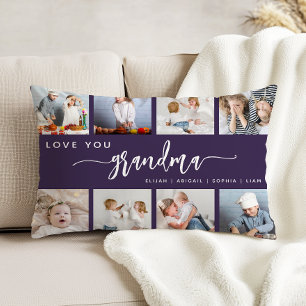 Love You Grandma 8 Photo Collage Purple Accent Pillow