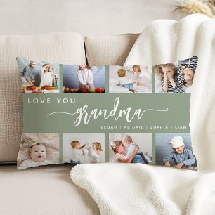 Love You Grandma 8 Photo Collage Sage Green Accent Pillow