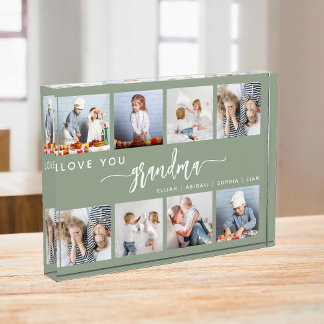 Love You Grandma 8 Photo Collage Sage Green Block