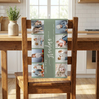 Love You Grandma 8 Photo Collage Sage Green Kitchen Towel