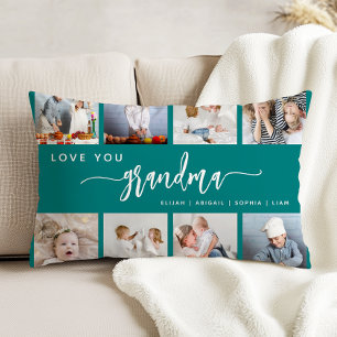Love You Grandma 8 Photo Collage Teal Blue Accent Pillow