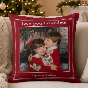 Love You Grandma Christmas Photo Throw Pillow