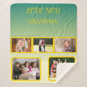 Love You Grandma Collage with Gold Script Sherpa Blanket
