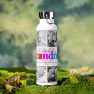Love You Grandma Colourful Bold 10 Photo Collage Water Bottle